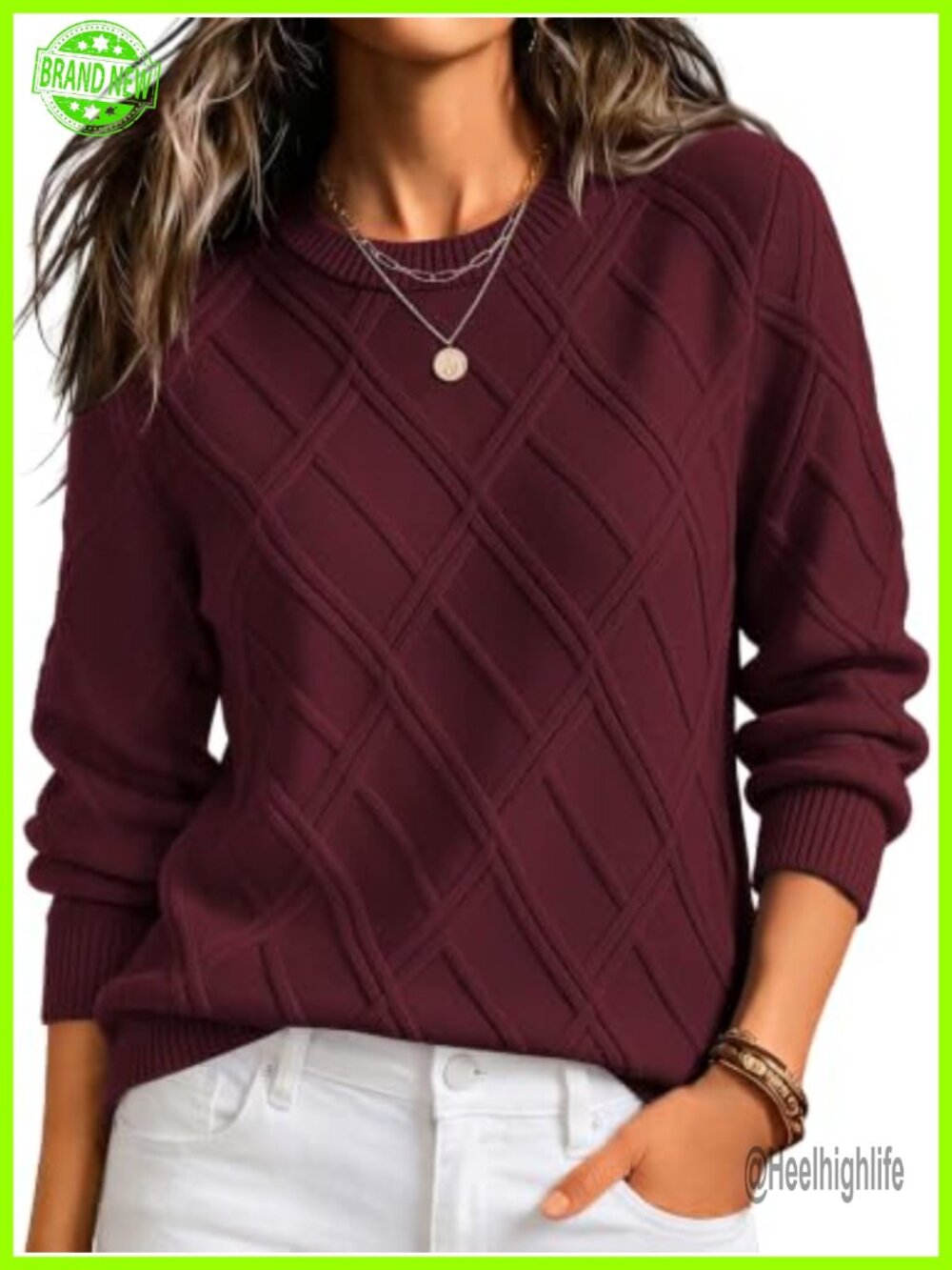 Cable Knit Crewneck Long Sleeve Pullover Sweater